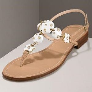 KATE SPADE | Kimora White Enameled Metal Leather Sandal with Rhinestones